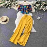 One-shoulder ruffled floral shirt two-piece suit for women