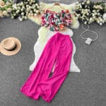 One-shoulder ruffled floral shirt two-piece suit for women