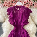 Lace Round Neck Dress, Long Sleeve, Fashionable