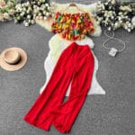 One-shoulder ruffled floral shirt two-piece suit for women