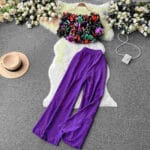 One-shoulder ruffled floral shirt two-piece suit for women