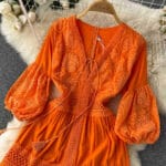 Pear-shaped lantern sleeve dress summer women’s French style