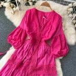 Pear-shaped lantern sleeve dress summer women’s French style