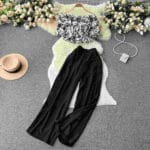 One-shoulder ruffled floral shirt two-piece suit for women