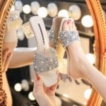 Brand full diamond fairy style thick heel crystal sandals Korean version all-match fashion flip flops