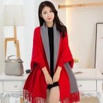 Cashmere winter outerwear cardigan women’s thickened sleeve shawl cape solid color warm (6)