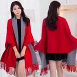 Cashmere winter outerwear cardigan women’s thickened sleeve shawl cape solid color warm (6)