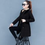 Hooded jacket plus velvet thickened mid-length new loose versatile warm