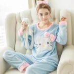 Pajamas women winter coral fleece sweet girl cute worn outside home clothes (2)