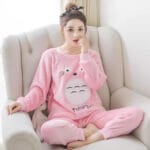 Pajamas women winter coral fleece sweet girl cute worn outside home clothes (2)