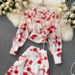 Printed short chiffon shirt, design, ruffled hem, split skirt, two-piece suit (7)