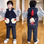 Velvet thick coral fleece children’s flannel home clothes (2)