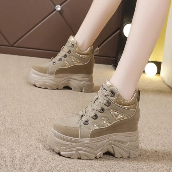 High-heeled versatile warm high-top women's shoes