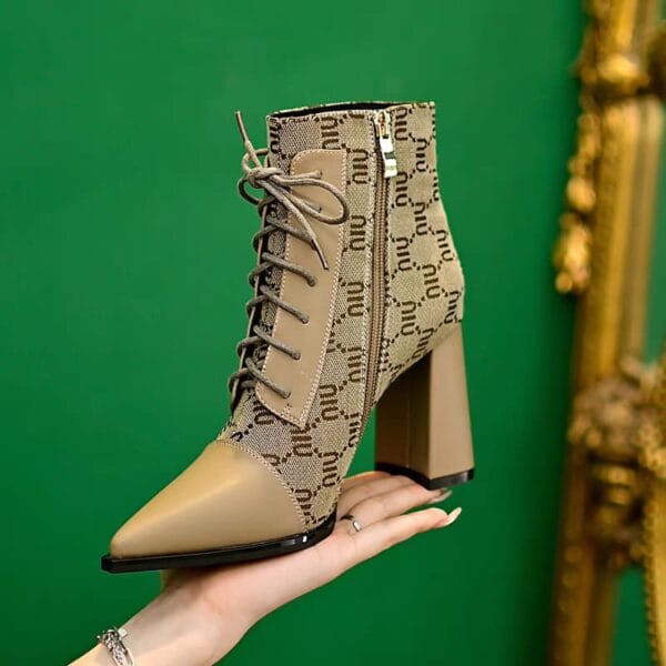Printed splicing Martin boots for women fashionable pointed toe slim boots