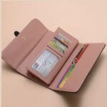 Wax PU leather three-fold solid color retro women’s wallet trend (5)