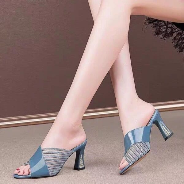 Brand special PU leather mesh high heel