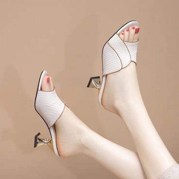 Versatile mid-heel fashionable flip flops fish mouth shoes